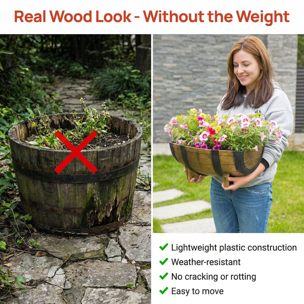Gardenised size comparison with hands showing lightweight portability and easy handling