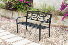 Gardenised slatted steel seat close-up showing water-drain benefit and durability
