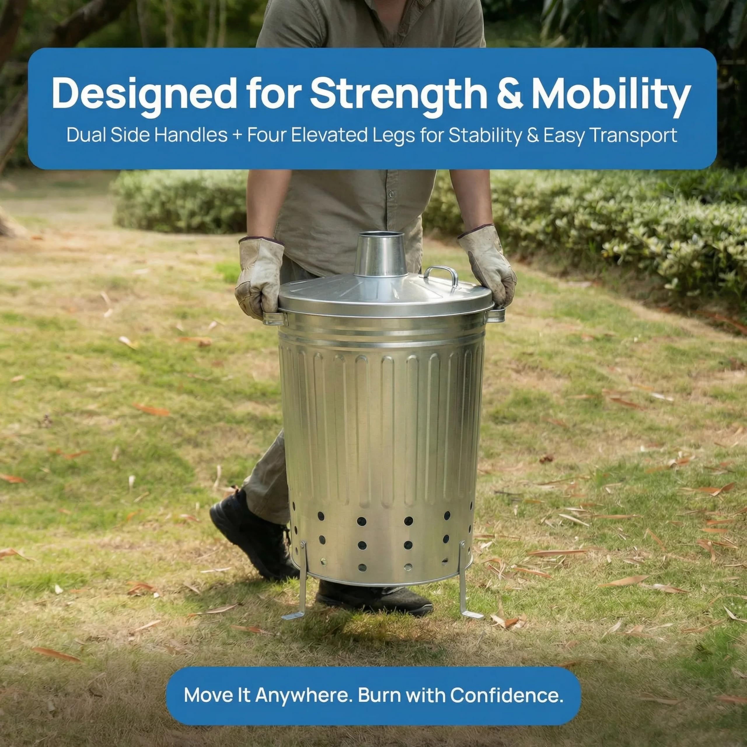 Gardenised side handles shown for easier lifting and safer repositioning