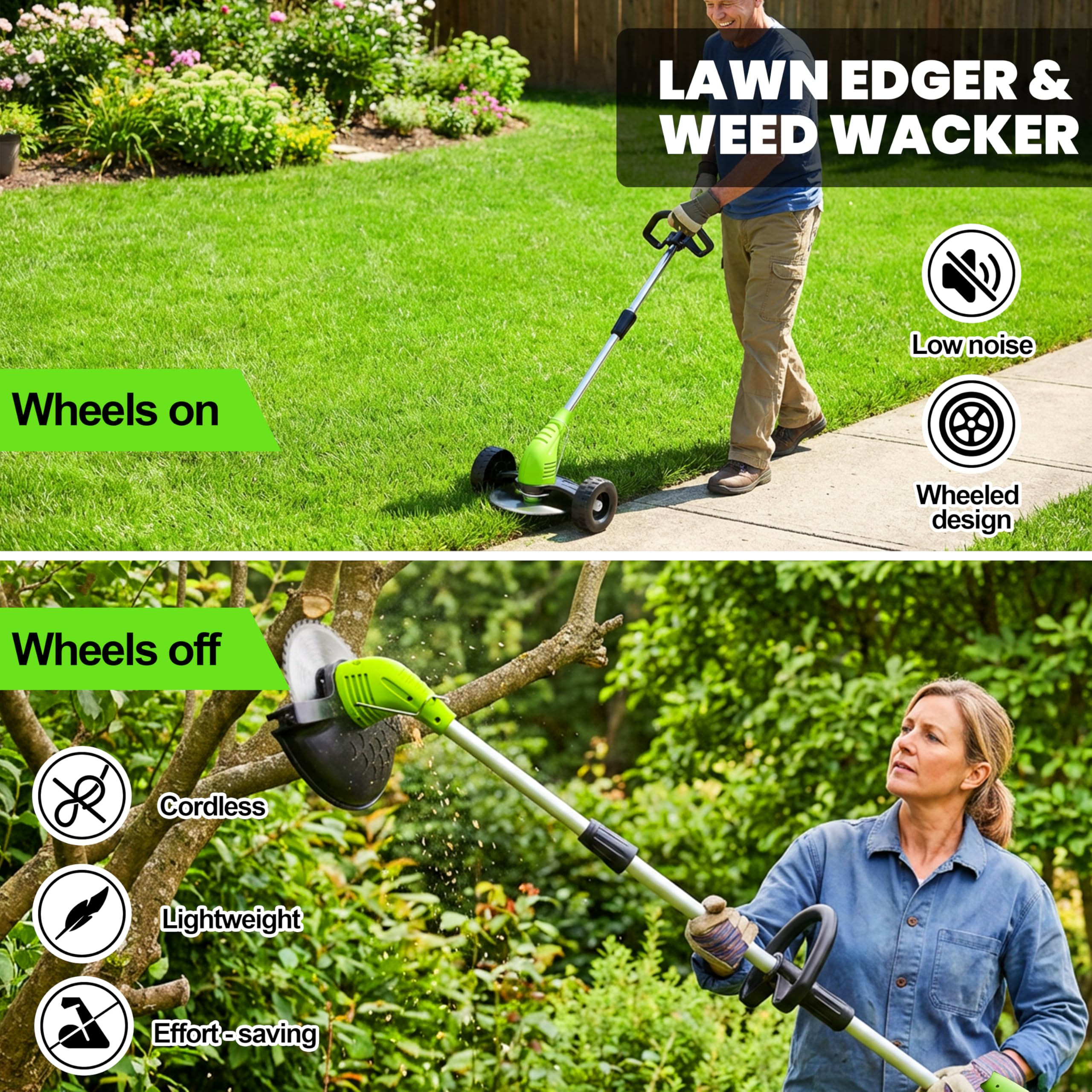 GardenJoy detachable wheel kit attached reducing arm strain during use