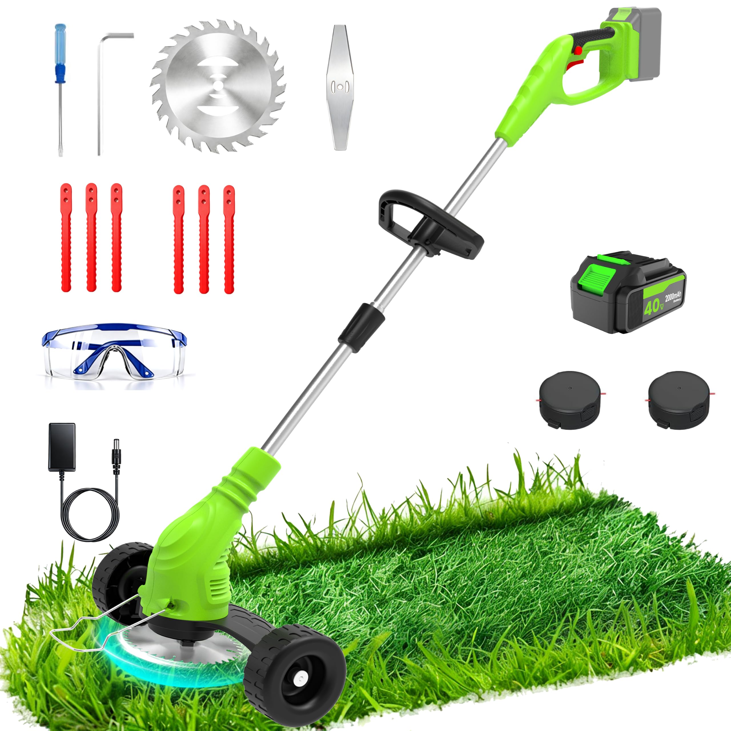 GardenJoy front view of cordless trimmer showing balanced design and portability