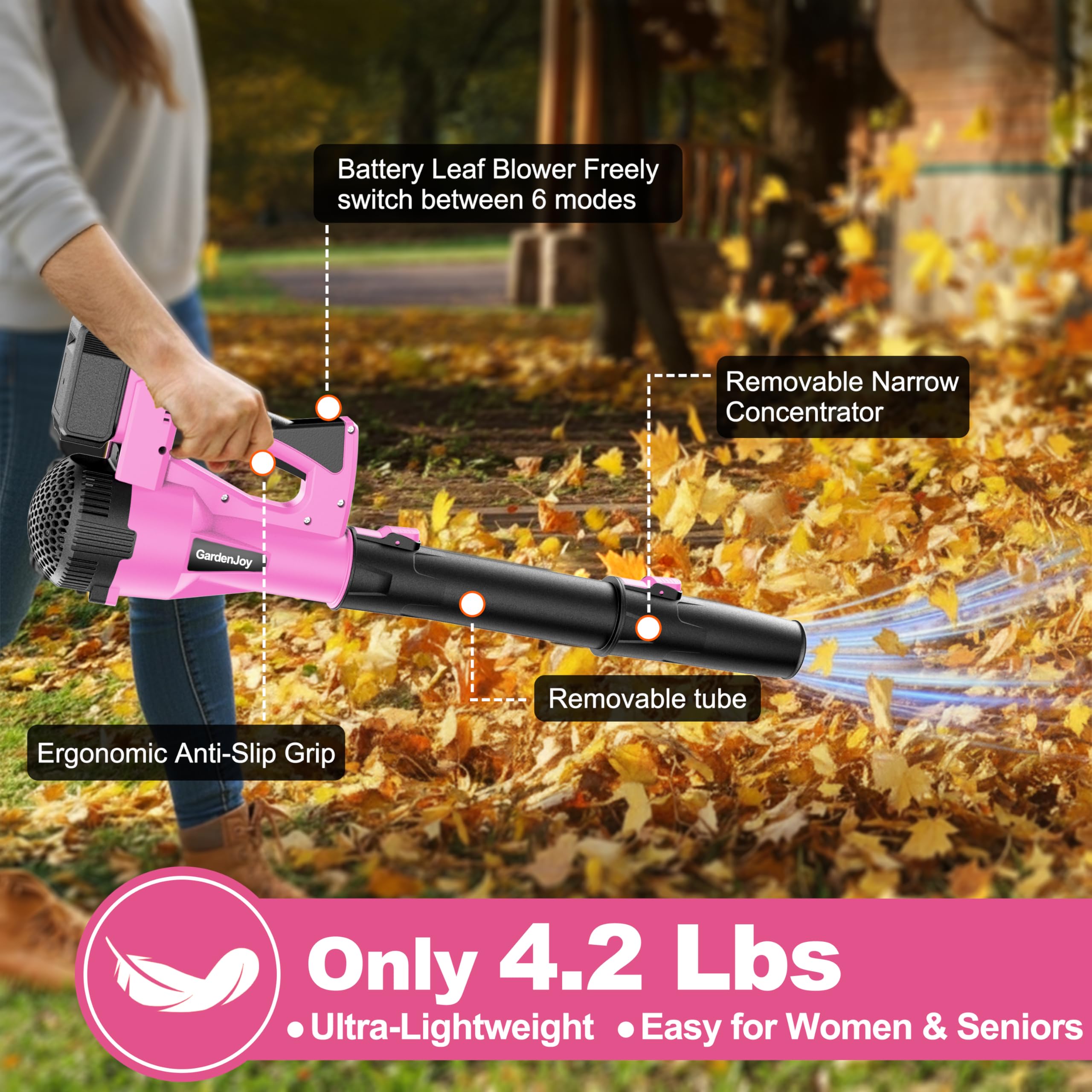 GardenJoy used indoors blowing dust from sofa crevice for gentle home cleaning