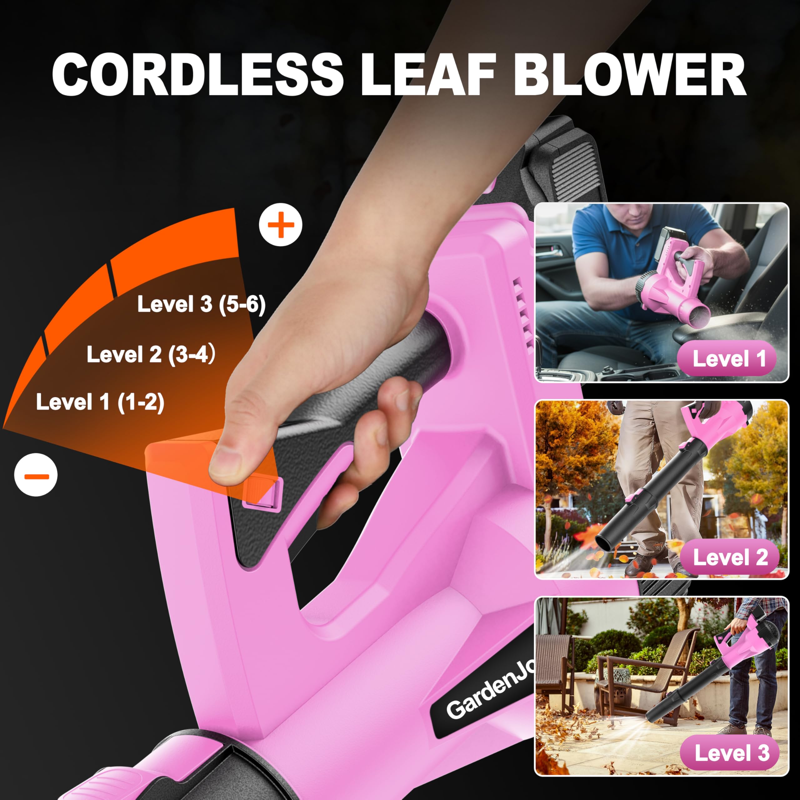 GardenJoy in outdoor use clearing wet leaves from driveway for fast yard cleanup