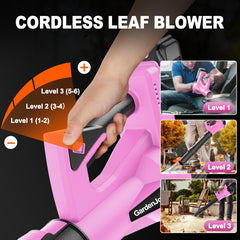 GardenJoy in outdoor use clearing wet leaves from driveway for fast yard cleanup