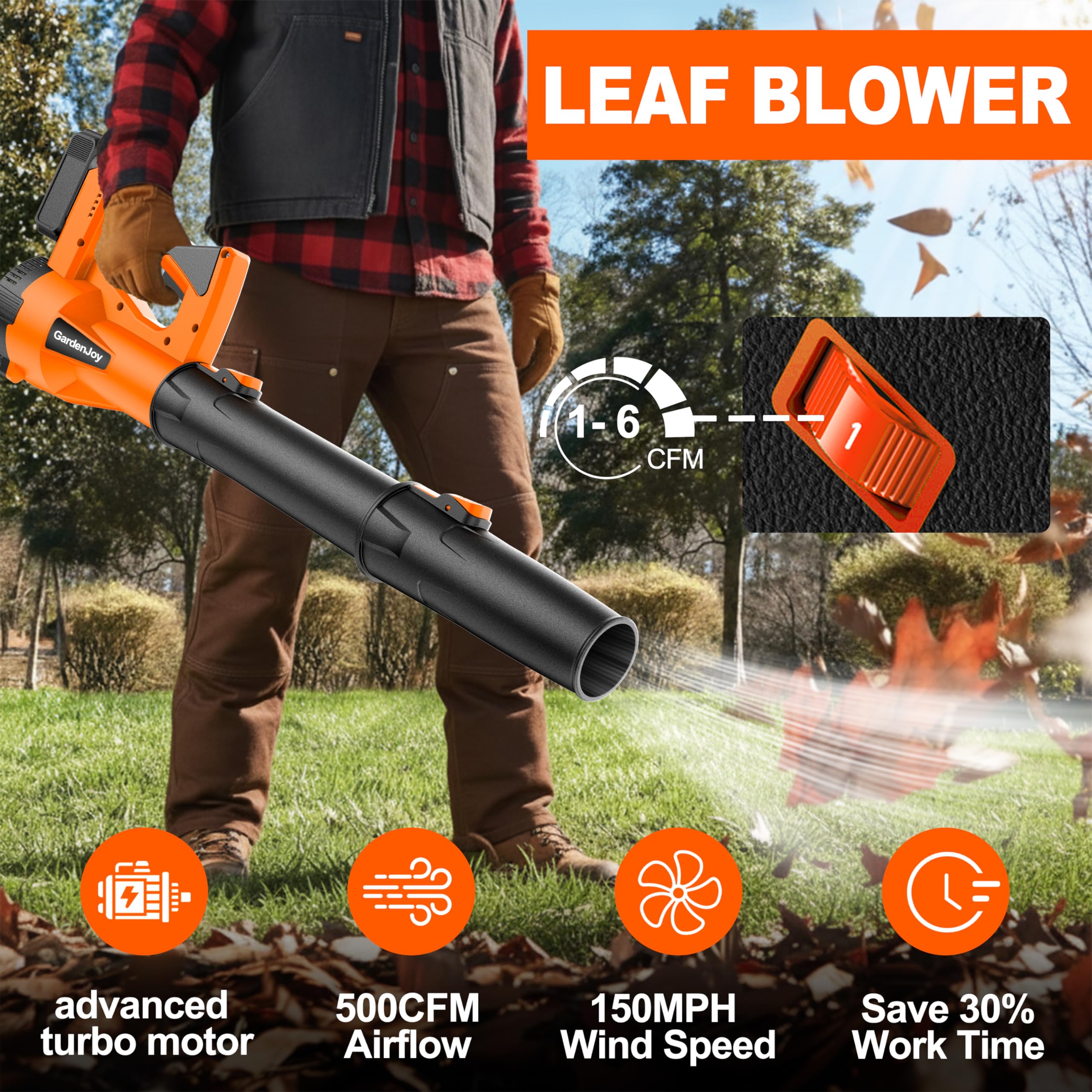 GardenJoy extension nozzle detail for focused airflow and targeted debris clearing