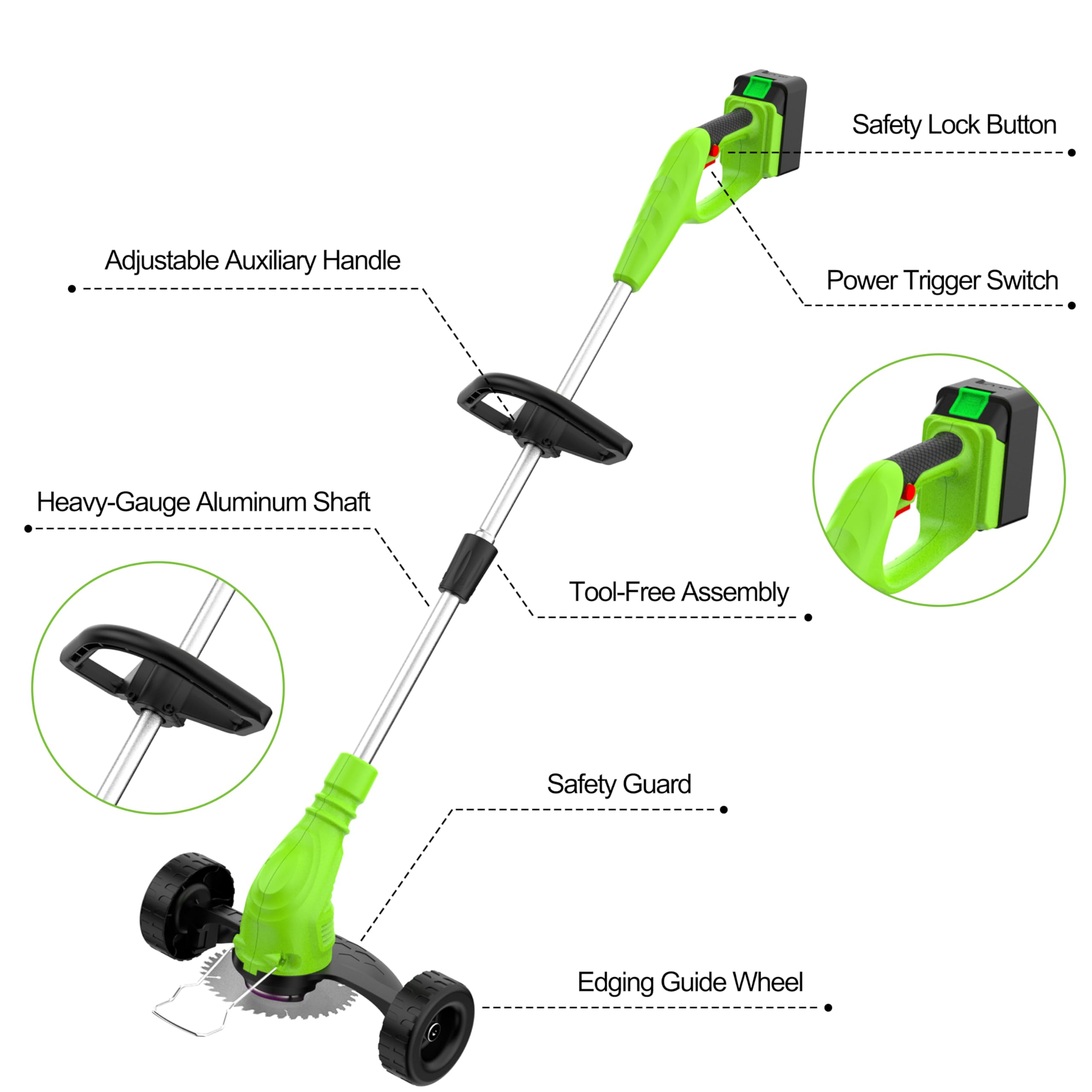GardenJoy cordless trimmer used in backyard for quiet, efficient yard care