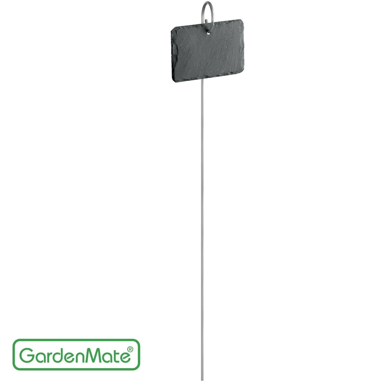 GardenMate labels in a garden bed showing stainless rod stability and decorative look