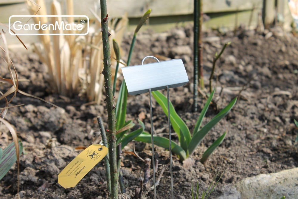 GardenMate stake depth soil insertion detail showing stable anchoring benefit