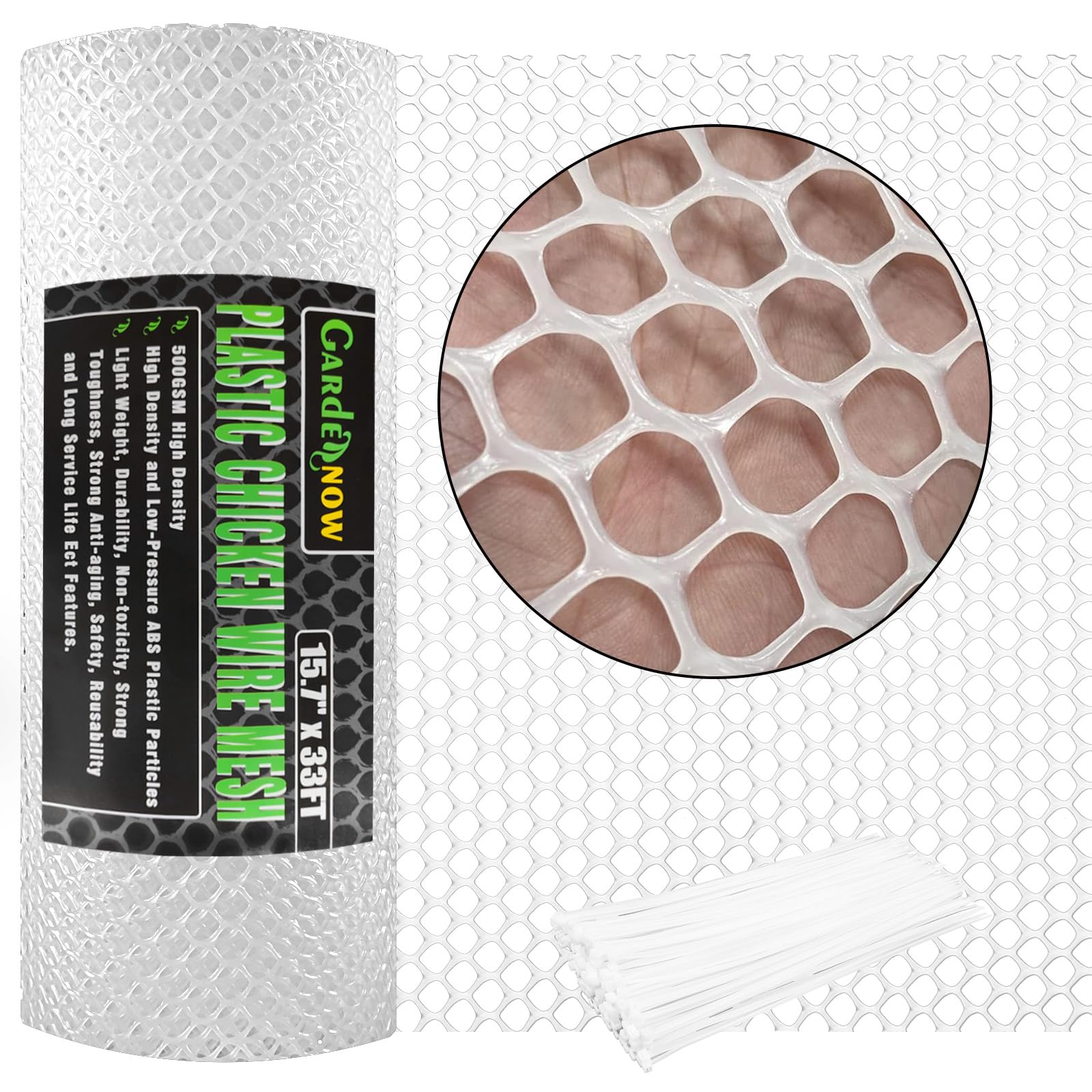 GardenNow front roll shot showing compact white mesh and easy handling benefit