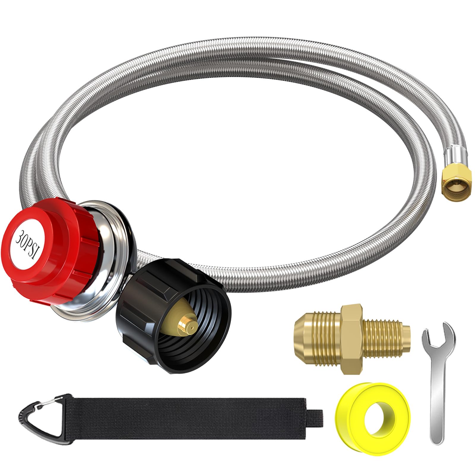 GardenNow front view of regulator hose showing durable connection and easy setup