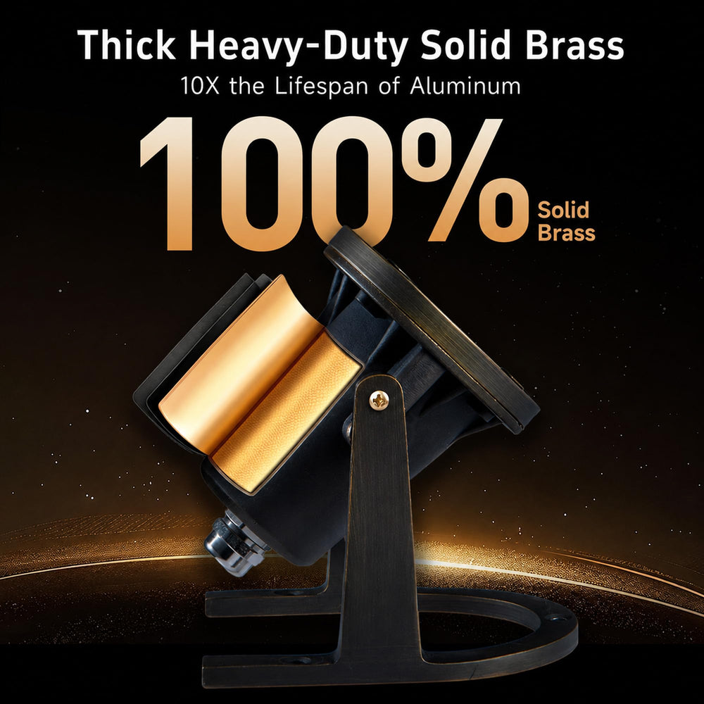 Gardenreet brass pond light lens close-up revealing tempered glass and waterproof seal