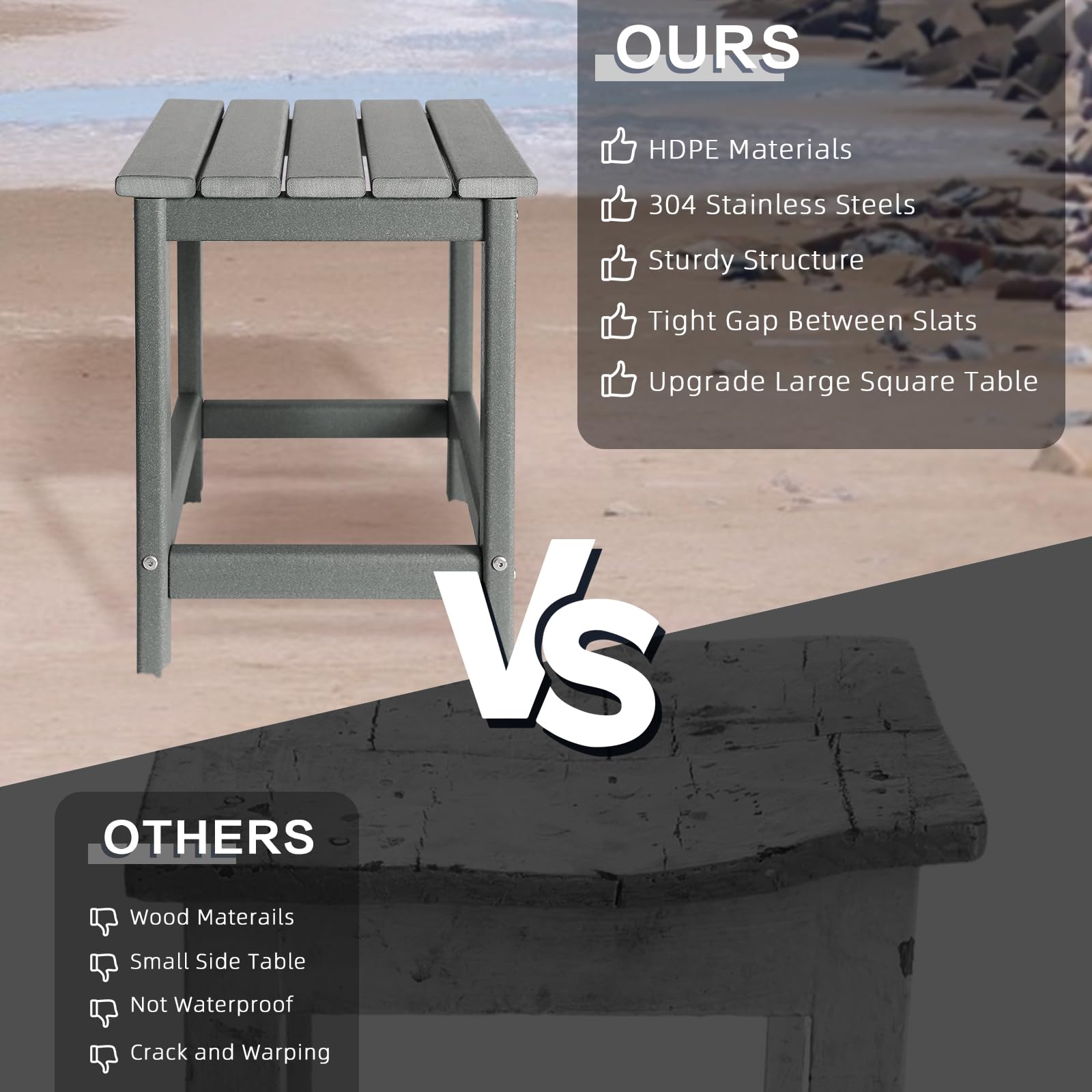 GARDENSTAR table shown beside chair for size comparison and space-saving benefit