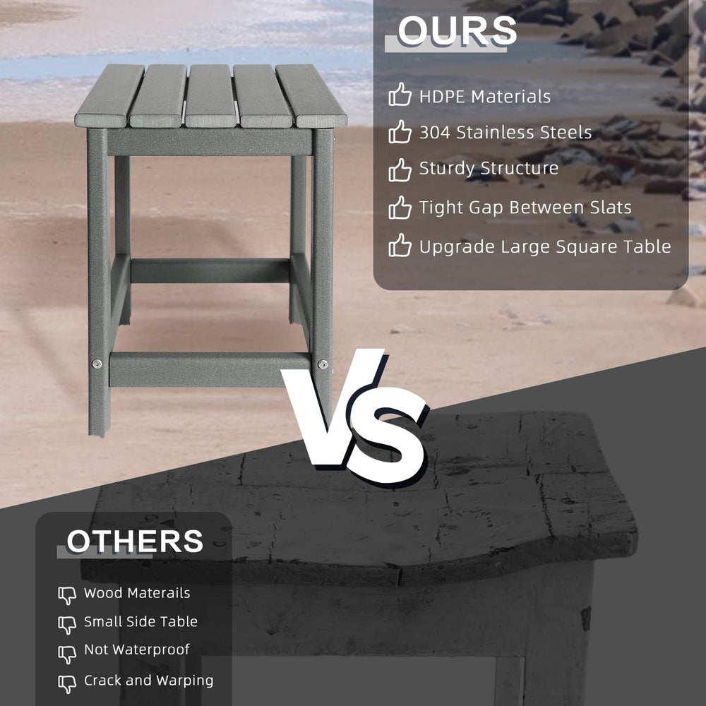 GARDENSTAR table shown beside chair for size comparison and space-saving benefit