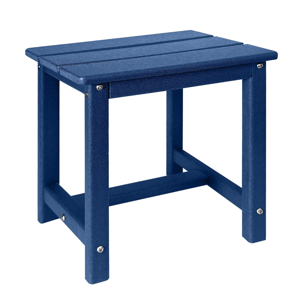 GARDENSTAR front view showing compact blue outdoor side table and styling benefit