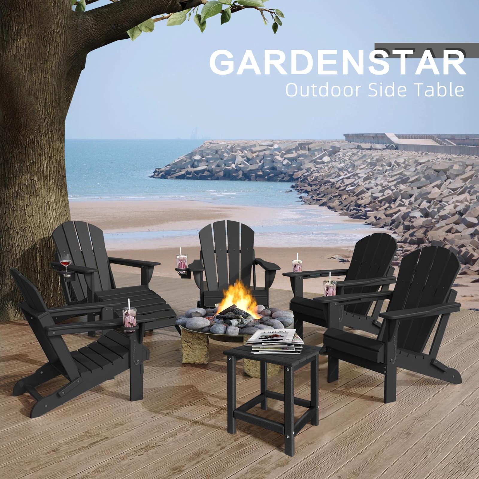 GARDENSTAR table with drink showing size and scale for small patios