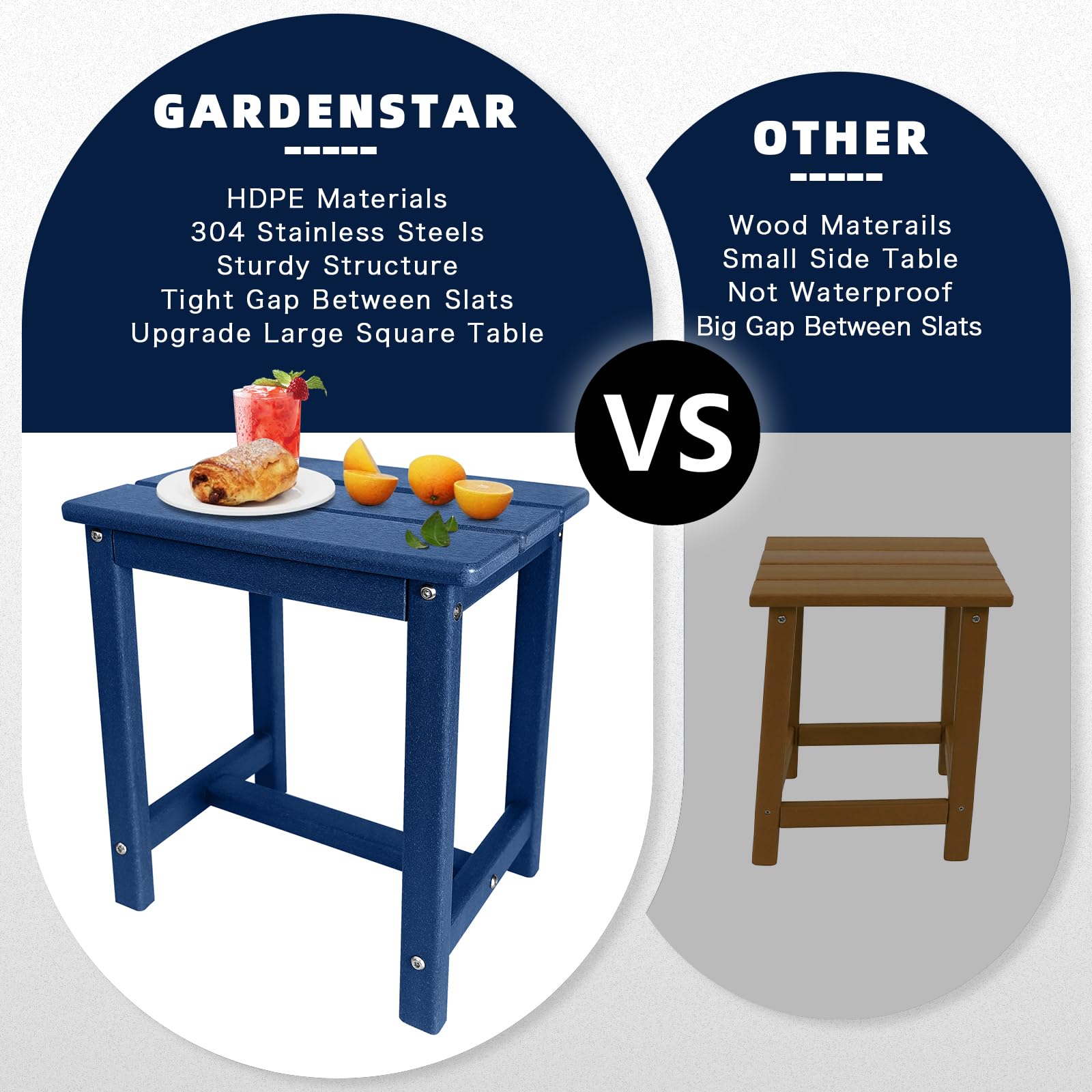 GARDENSTAR side profile illustrating sturdy one-tier design and stable base