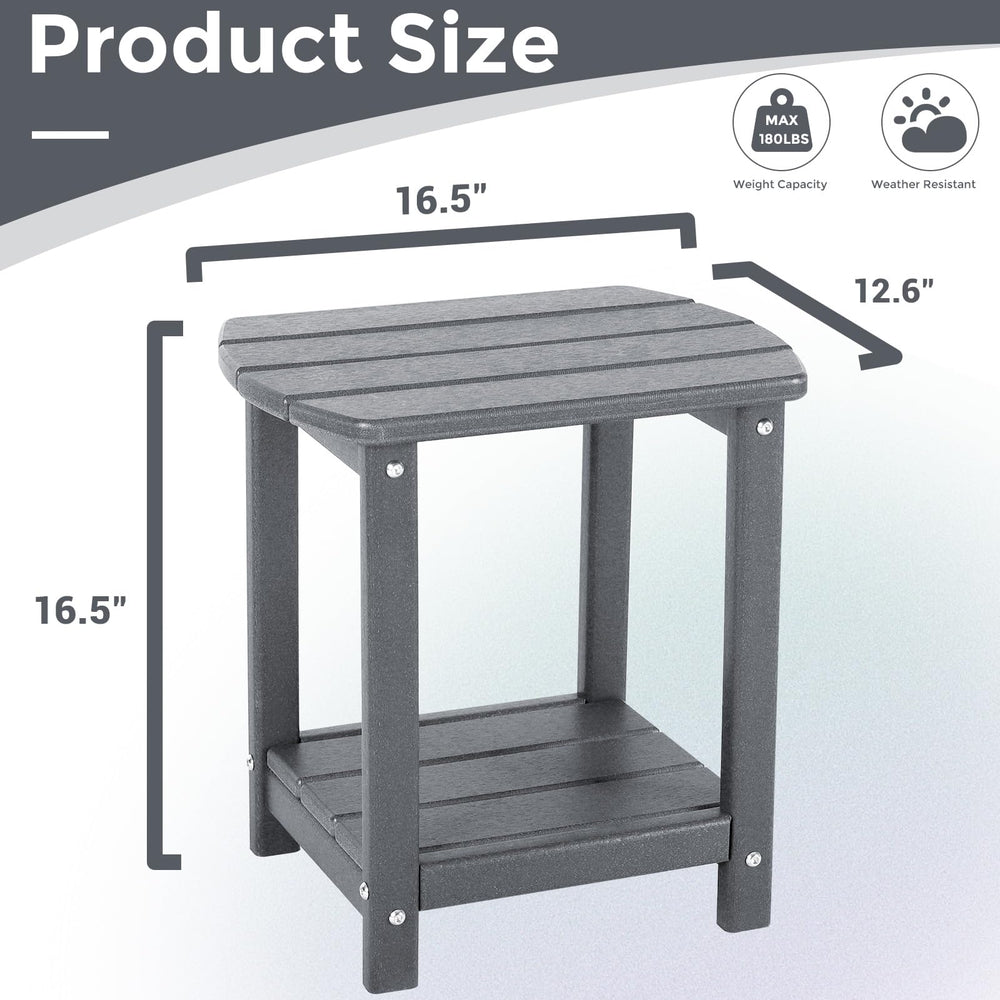 GARDENSTAR mesa en uso junto a silla Adirondack ofreciendo comodidad