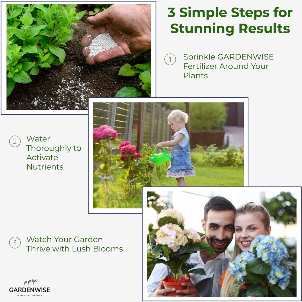 GARDENWISE envase 5 qt comparado con una mano para referencia de tamaño