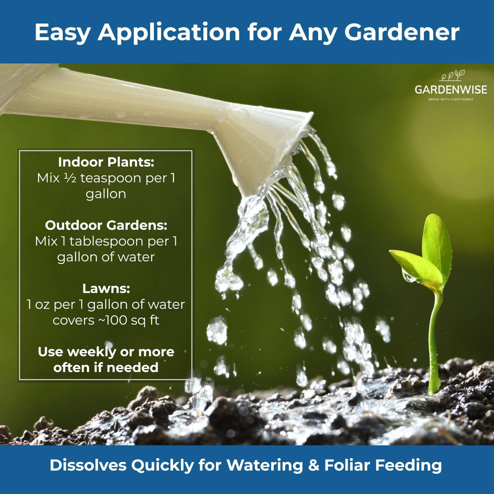 GARDENWISE powder dissolving in clear water for instant liquid plant food