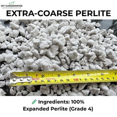 GARDENWISE perlite next to ruler showing particle size for precise mix planning