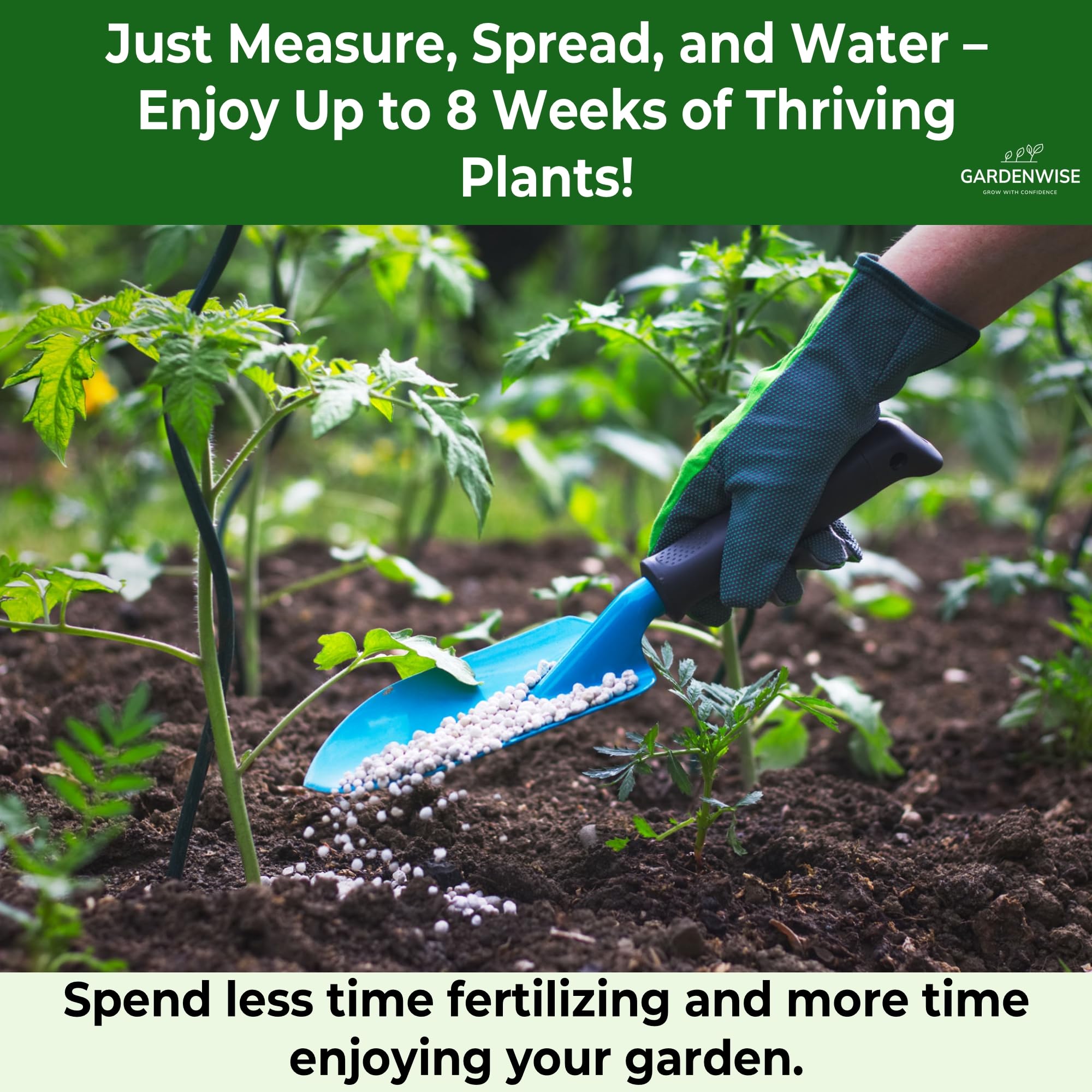 GARDENWISE being applied to potted plants improving steady feeding