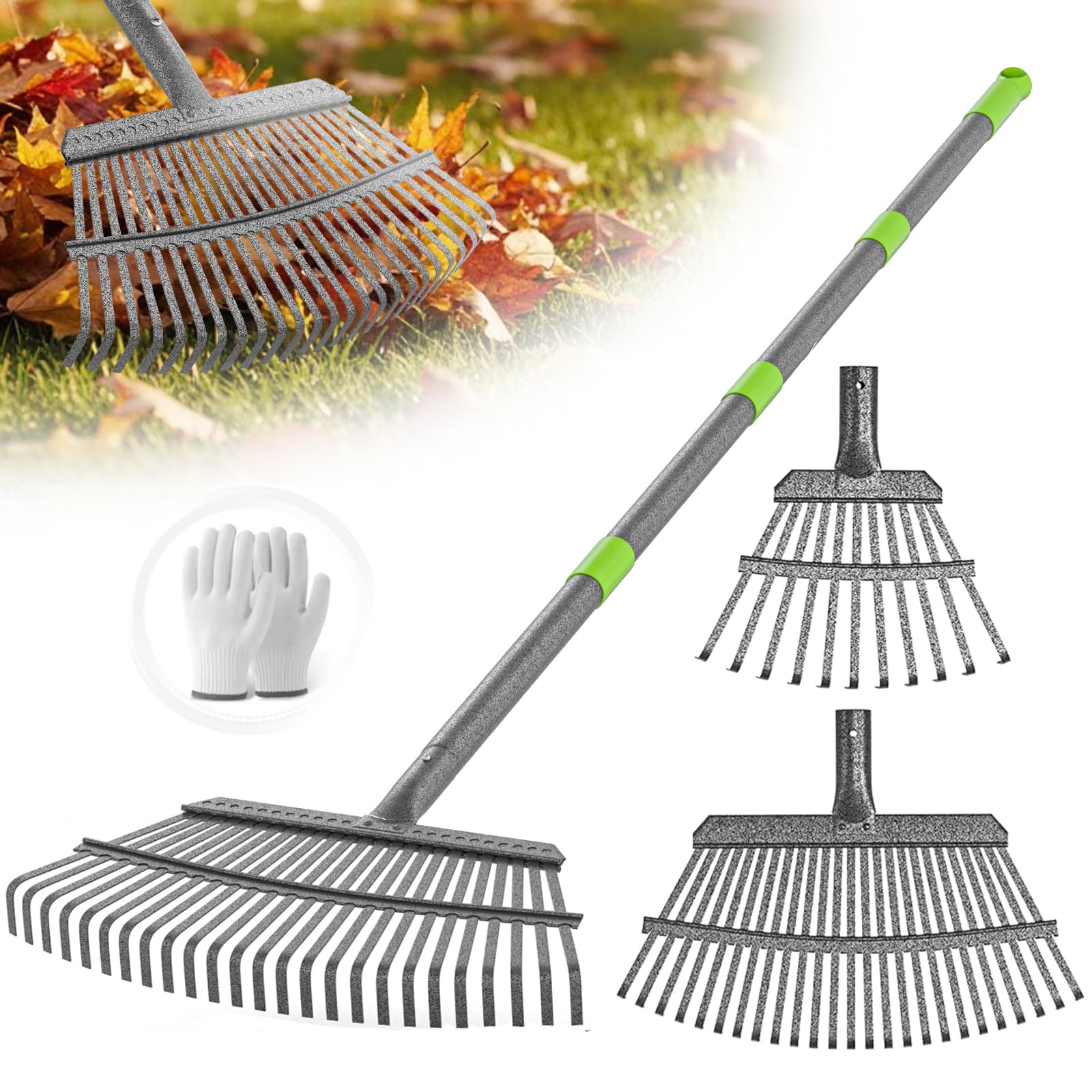 GARDENWORK dual-headed rake front view showing both heads and durable finish benefit