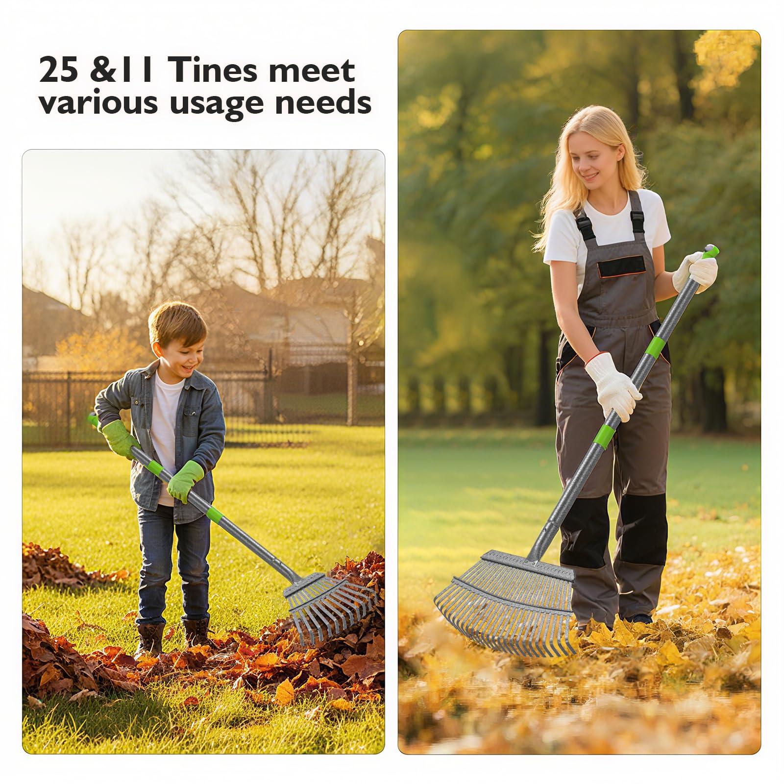 GARDENWORK rake in use clearing leaves quickly for faster yard work