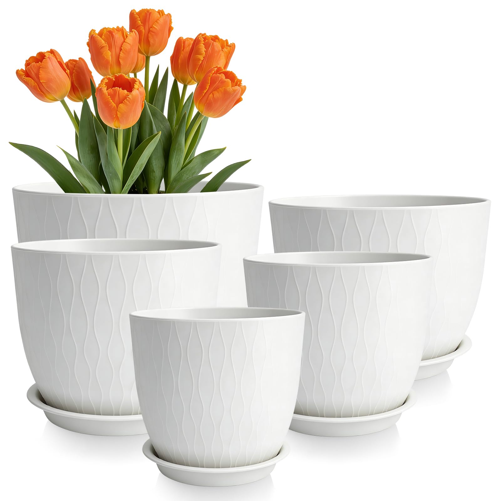 GARDIFE front view of five white pots showing size range and neat grouping