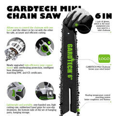 Gardtech mini chainsaw in hand demonstrating scale and easy one-handed use benefit