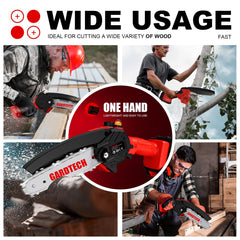Gardtech saw cutting a limb demonstrating cordless convenience and speed