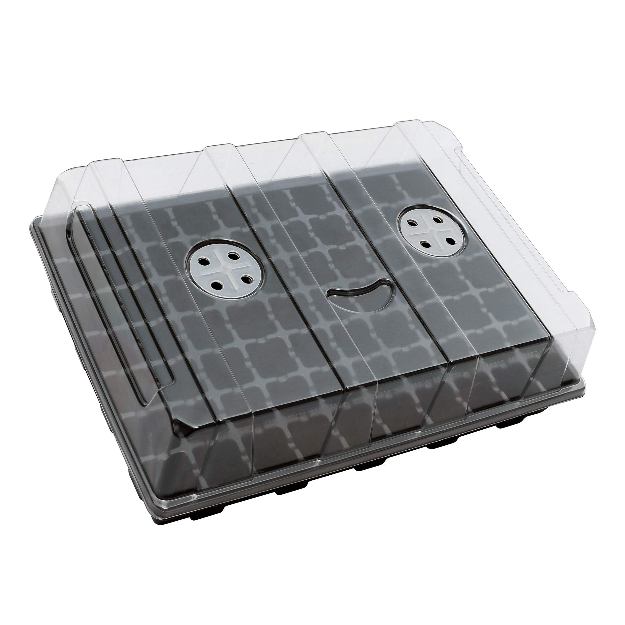 Gardzen front view of 5-pack seed trays showing organized cells and domes, improves germination visibility