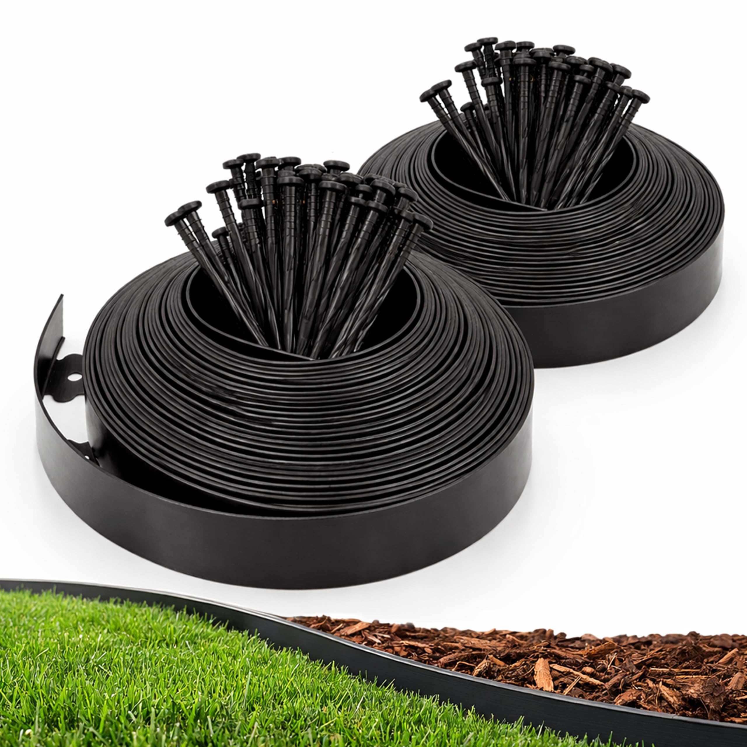 Gardzen front packaging showing full 2-pack kit and spikes for quick setup