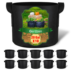 Gardzen front view of 10-pack grow bags showing neat stack and space-saving benefit