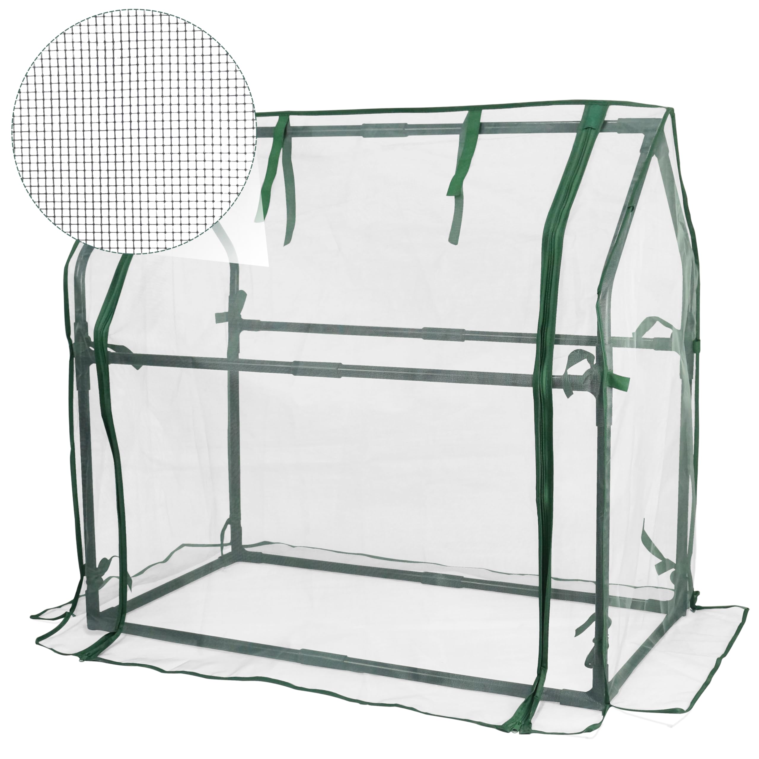 Gardzen front view of assembled mini greenhouse showing protected plants and neat footprint