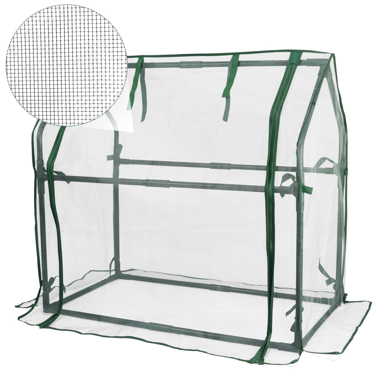 Gardzen front view of assembled mini greenhouse showing protected plants and neat footprint