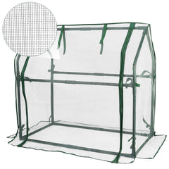 Gardzen front view of assembled mini greenhouse showing protected plants and neat footprint