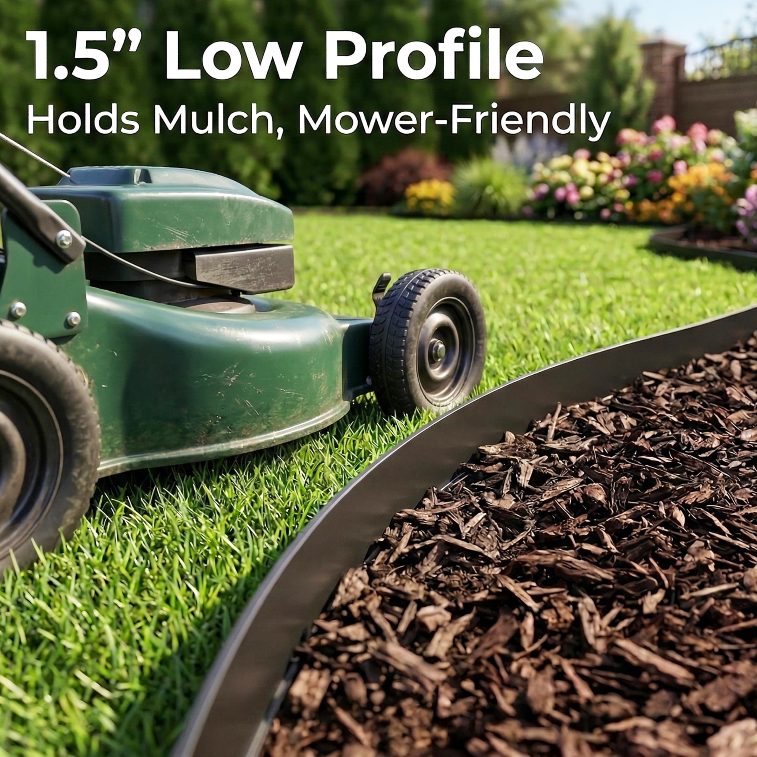Gardzen edging along a straight pathway keeping mulch and lawn separated