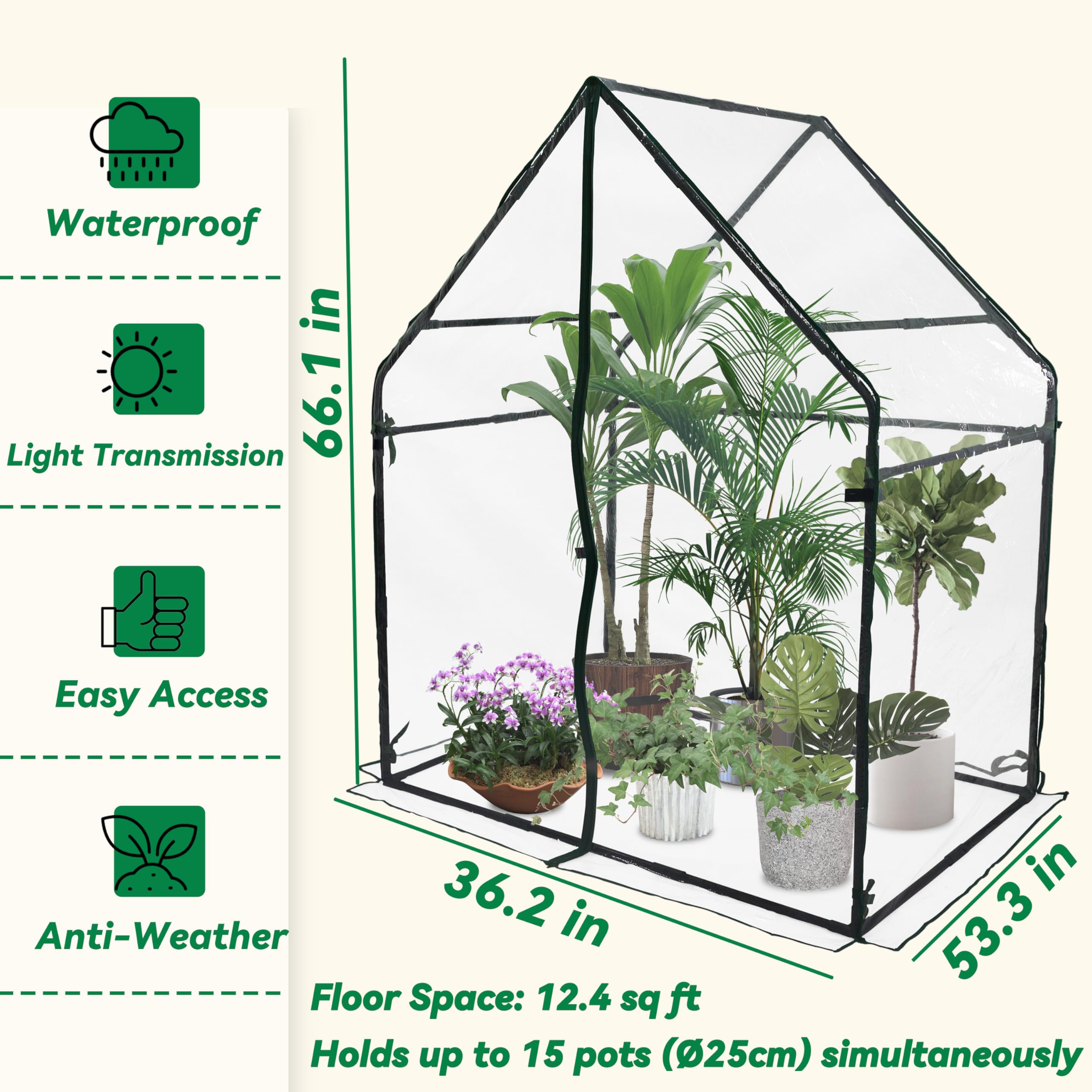 Gardzen interior with standing-height space and multi-tier shelving for convenience