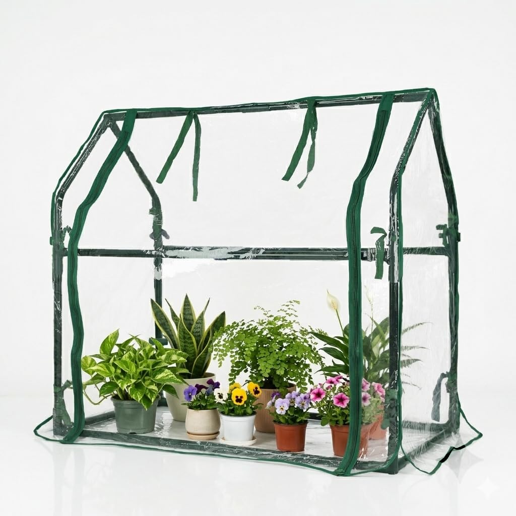 Gardzen front view showing compact greenhouse protecting seedlings