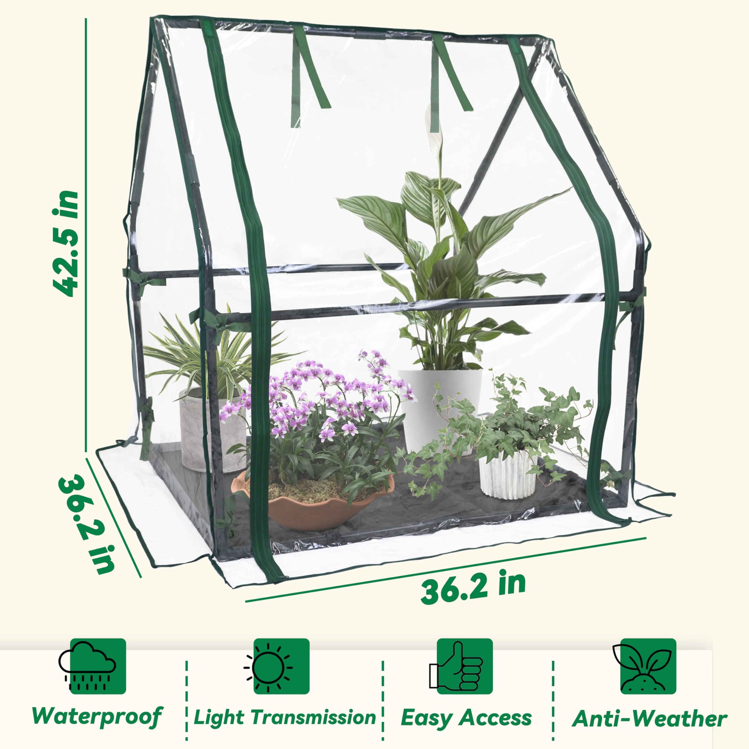 Gardzen greenhouse next to chair showing scale and space-saving benefit
