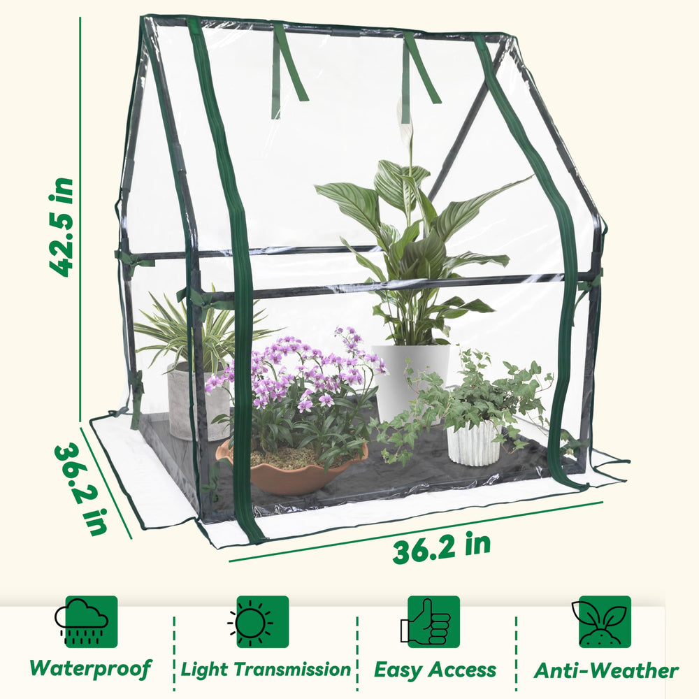 Gardzen greenhouse next to chair showing scale and space-saving benefit