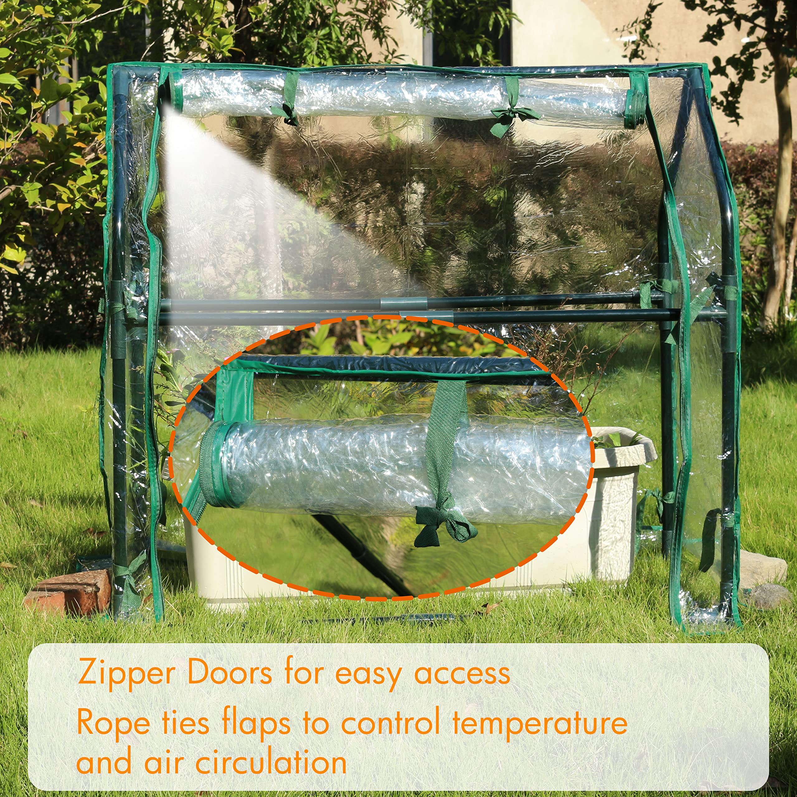 Gardzen zippered roll-up door open for easy plant access