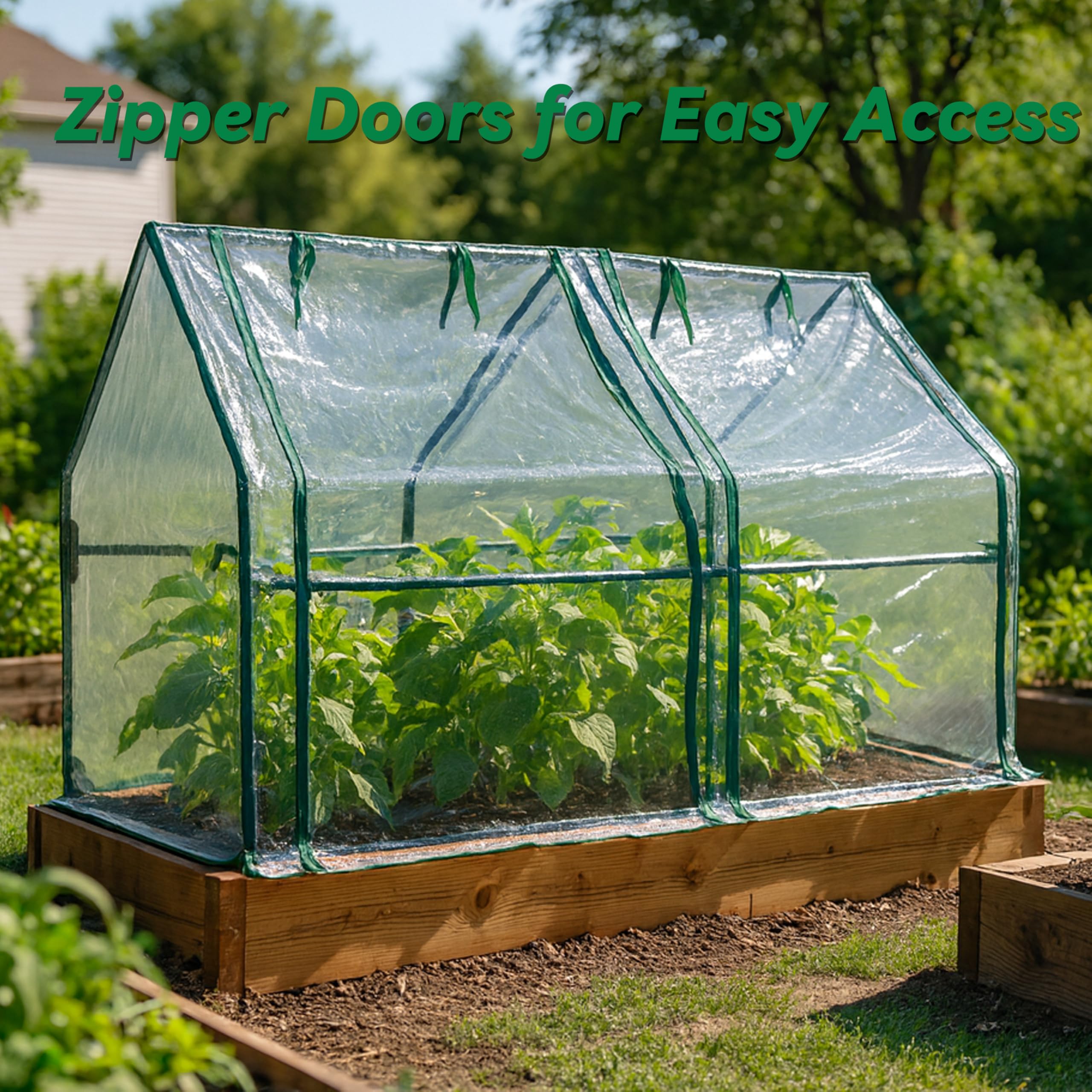 Gardzen rolled zippered door image showing easy ventilation and access advantage