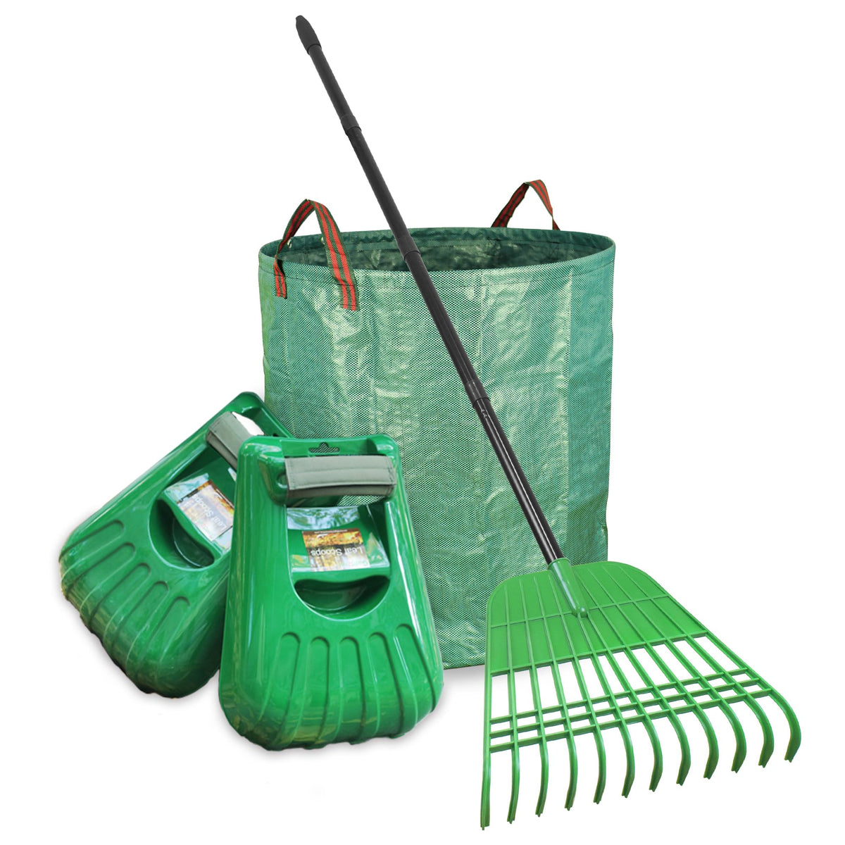 Gardzen rake front view showing wide tines and stable head for efficient leaf gathering