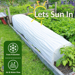 Gardzen cover shown next to hand and ruler illustrating 10x50 ft scale advantage