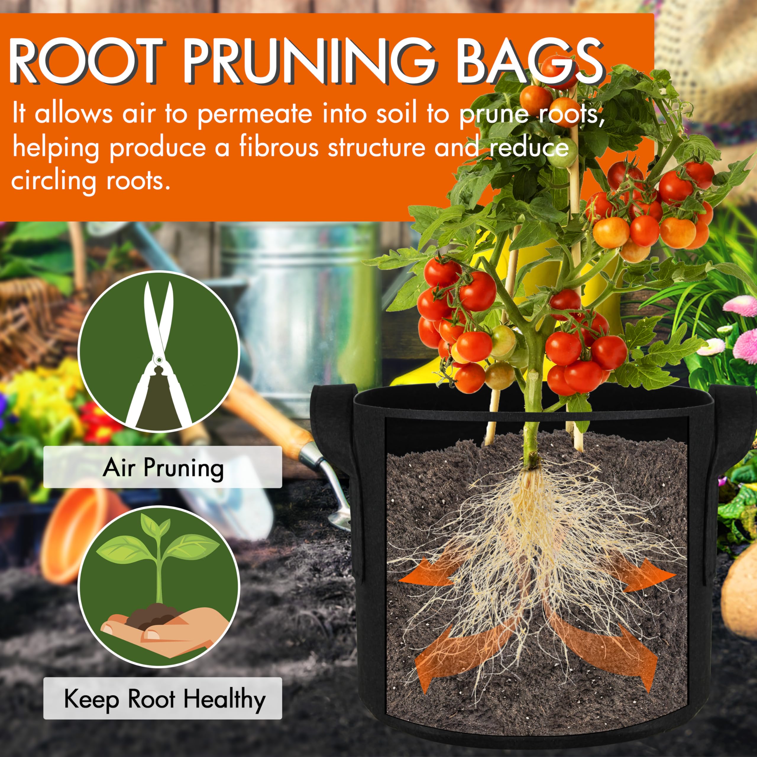 Gardzen grow bag beside measuring tape to show true 30 gallon size and scale