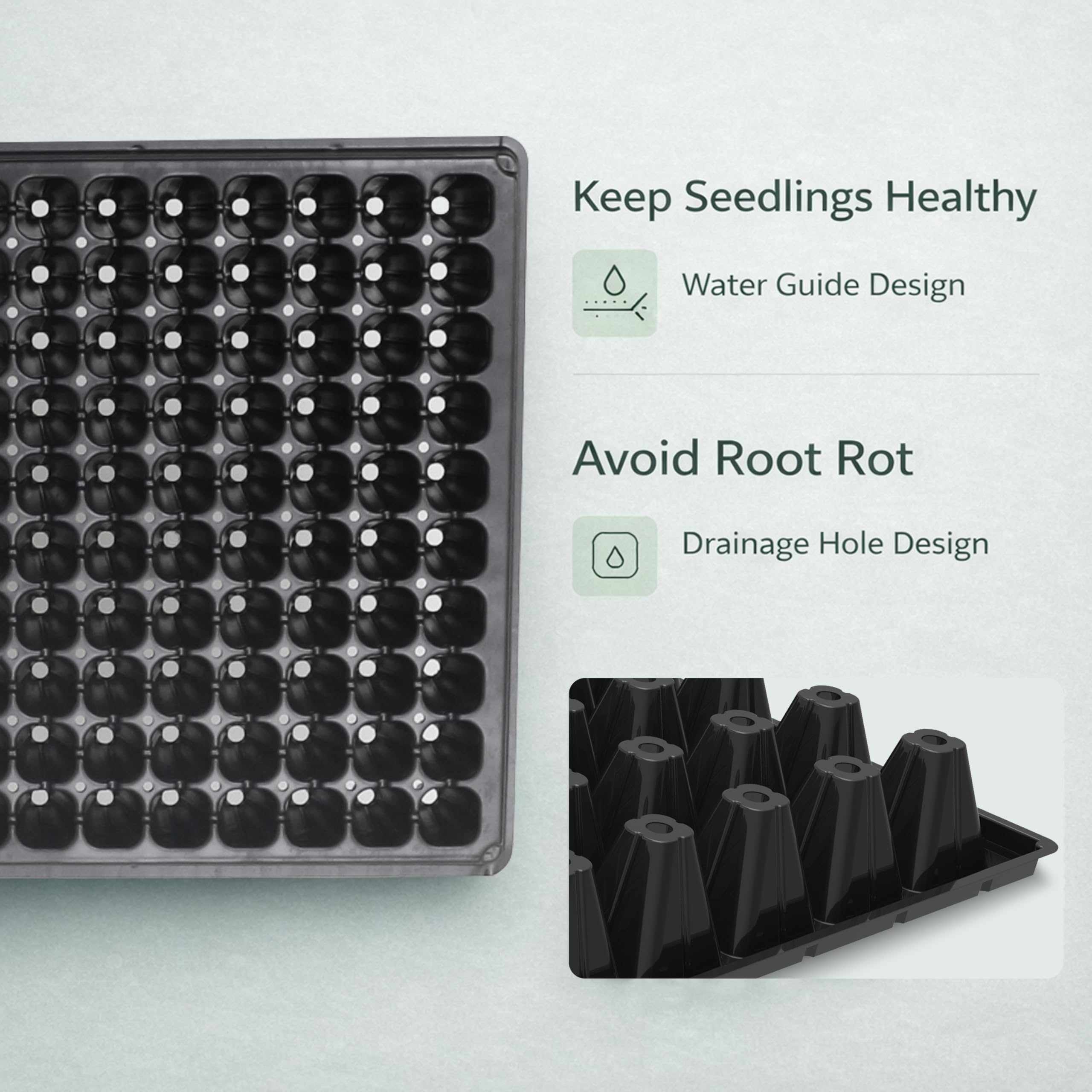 Gardzen tray beside ruler showing 1.5-inch cell depth for transplanting