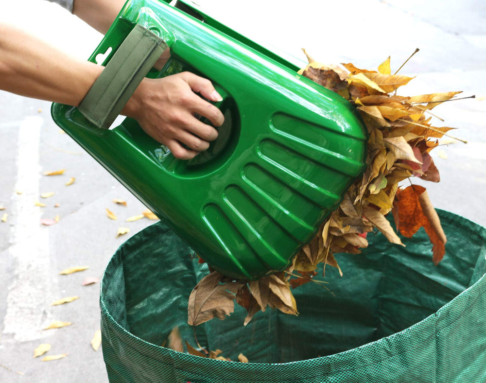 Gardzen tools in use gathering leaves to speed yard cleanup