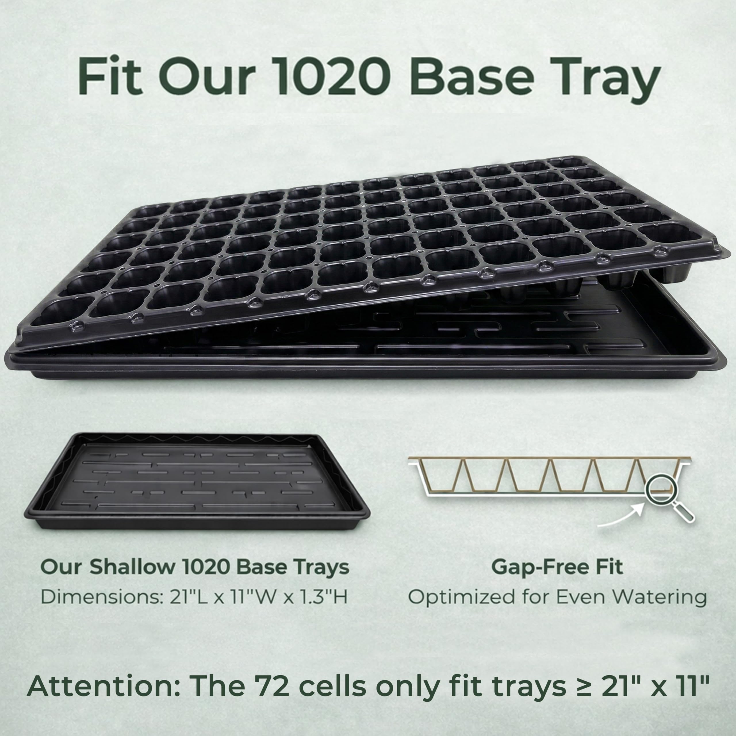 Gardzen stacked trays illustrating warp-resistant plastic and compact storage