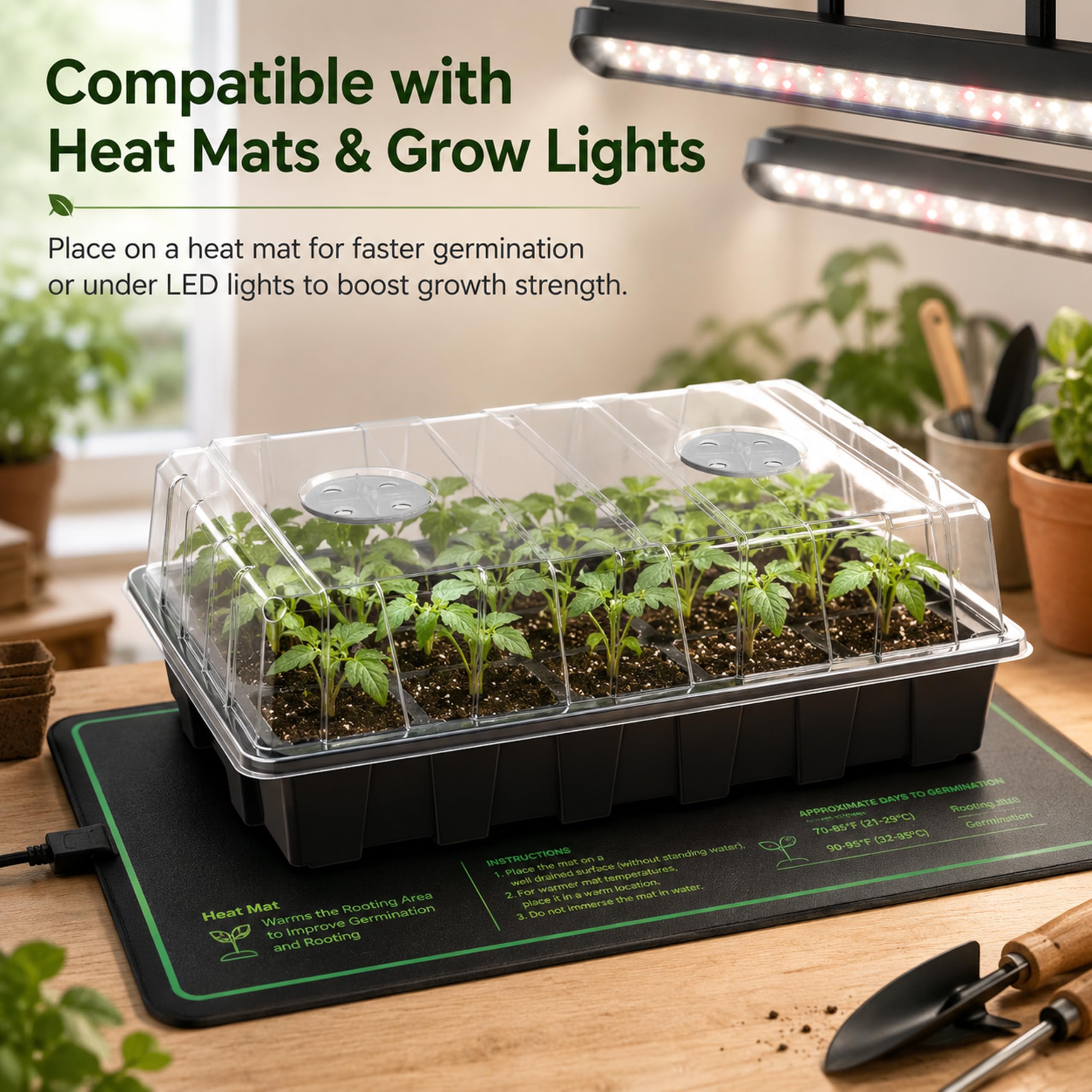 Gardzen trays under grow light showing clear visibility for monitoring growth